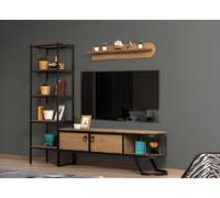 Salon TV Stand Bibliothèque RTV Lowboard Bois Marron Set 3pcs