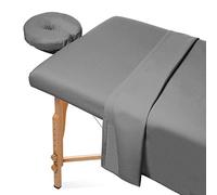 Saloniture Parure de lit 3 pièces en flanelle pour table de massage - Housse de lit pour le visage en coton doux - Comprend drap-housse avec housse pour berceau - Plusieurs couleurs gris