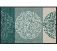 Salonloewe Nestor Paillasson lavable beige sauge 050 x 075 cm - Tapis d'entrée - Motif cercles verts