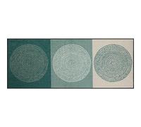 Salonloewe Nestor sage-beige Paillasson lavable 75 x 190 cm Tapis d'entrée pour couloir, motif cercles verts, anti-salissures