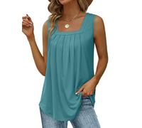 Saloogoe Débardeurs d'été pour femmes, coupe ample, col carré, sans manches, ourlet incurvé, fluide, 06-Bleu cadet, Taille 4XL