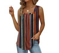 Saloogoe Débardeurs d'été pour femmes, coupe ample, col carré, sans manches, ourlet incurvé, fluide, 08-Rayures multicolores, Taille L