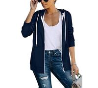 Saloogoe Sweat à capuche léger à manches longues avec fermeture éclair pour femme, 02 Bleu marine, XX-Large