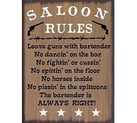 Saloon Rules Western Primitive Country rustique shabby chic garage jardin maison décoration murale affiche en métal 20,3 x 30,5 cm