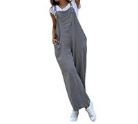 Salopette baggy pour femme - Combinaison printemps été - Pantalon de travail fin en lin - Large - Pantalon d'été léger - Pantalon de loisirs - Pantalon de jogging pour fille - Avec poches - Onesie,