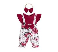 Salopette Bebe Fille Ete Fluide 0-24 mois Avec Bandeau Rompers Combinaison Fille Chic sans Manche à Volants Ample Pas Cher Confortable Mignon Casual Plage Barboteuse (RD1, 3-6 mois)