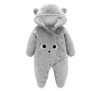 Salopette Bébé Romper Flanelle Hiver Romper Playsuit avec Pieds Hoodie Cartoon,Gris 9-12 Mois