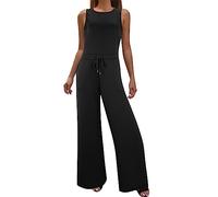 Salopette cargo stretch pour femme - Couleur unie - Bandeau - Coupe ajustée - Avec poches et ceinture réglable - Avec poches et bretelles spaghetti réglables, Noir , XS