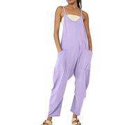 Salopette Coton Lin Femme Été Ample Et Respirant Large Pantalon Bodysuit Grande Taille Playsuit Sans Manches Bretelles Fines Salopettes De Travail Coupe Palazzo Fluide Jumpsuit De Plage Avec Poches