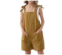 Salopette Courte Fluide Enfant Fille été 4-13 ans Fashion Rompers Combishort Adolescent Fille Chic sans Manche Léger Pas Cher Confortable Mignon Casual Plage Barboteuse (Yellow, 12-13 ans)