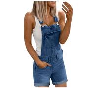 Salopette de travail d'été pour femme - Salopette courte en jean - Sangle à boucle - Short cargo - Jeans - Combinaison à bretelles - Combinaison en denim - Avec poches - Bermuda - Short tendance
