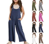 Salopette décontractée pour enfants avec large sangle sans manches à jambes larges, combinaisons longues pour jeunes adolescents, salopette ample avec poches pour filles adolescentes, uni, sangle