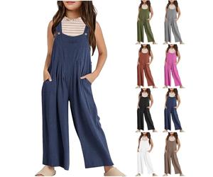 Salopette décontractée pour enfants avec large sangle sans manches à jambes larges, combinaisons longues pour jeunes adolescents, salopette ample avec poches pour filles adolescentes, uni, sangle