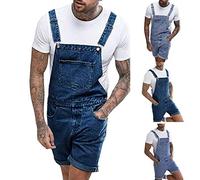 Salopette d'été Courte en Jean pour Homme avec Poches et Bretelles, Blue Mens Salopette Denim, S