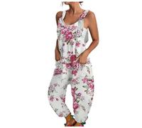 Salopette d'été élégante pour femme - Combinaison vintage imprimée - Ample - Décontractée - Sans manches - Bandoulière réglable - Combinaison baggy avec poches, U - Rose, M