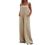 Salopette d'été pour femme - Longue jambe large - Style vintage - Légère, élégante - Combinaison une pièce - Pantalon de travail sans manches, kaki, XL