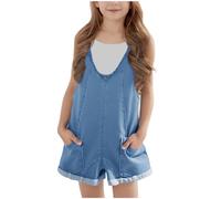 Salopette en Jean pour Fille Short en Jean d'Été légère en Coton Combinaison Ample Chic Casual Plage Vacances Confortable Denim Salopette Shorts Jumpsuit Âges 5-14