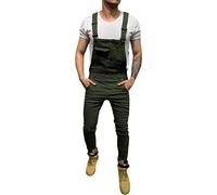Salopette en jean pour homme avec bretelles réglables - Style décontracté et léger - Coupe ajustée, Army Green Salopette en jean pour homme, XL