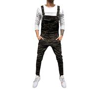 Salopette en jean pour homme avec bretelles réglables - Style décontracté et léger - Coupe ajustée, Salopette en jean pour homme Café, XL