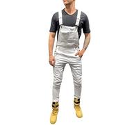 Salopette en jean pour homme - Coupe ajustée - Coupe ajustée - Pantalon décontracté - Pantalon de travail respirant - Pantalon de combat cargo pour streetwear, blanc, M