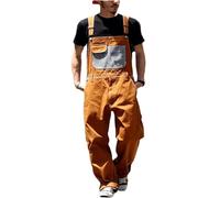 Salopette en Jean pour Homme Salopette Jeans Cargo Combinaison Rétro Pantalon de Travail Salopette de Travail Coupe Ample Salopette Combinaison Oversize Loose Longue Baggy Salopette Pantalon(Orange,La