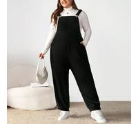Salopette en maille côtelée en polaire grise extensible grande taille, automne/hiver 0XL,1XL,2XL,3XL,4XLUnicoloreTissu tricoté