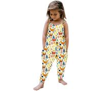 Salopette Ete Enfant Fille Fluide 1-6 ans Habillée Jumpsuit Combinaison Fille Dos NNu Chic sans Manche Ample Pas Cher Confortable Mignon Casual Plage Barboteuse (Yellow, 4-5 ans)