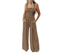 Salopette Femme Combinaison Short Fluide Combishort Ete Salopettes Combi Été Grande Taille Large Ensemble Chic Et Elegant Mariage Combinaisons Combishorts Sarouel Travail Pantalon De,1-Brun,XL