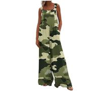 Salopette Femme Coton Lin Combinaison sans Manches Playsuit Chic Bodysuit Tendance 2025 Pantalon Large Vacances Soirée Plage Jumpsuit Combinaison Chic Retro Léger et Respirant Salopettes Pas Cher