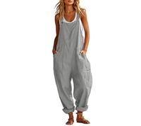 Salopette Femme D'été Coton Chic et Fluide Combinaison Longue Baggy Bretelles sans Manches Couleur Unie Coupe Ample Pantalon Confortable Poches Décontractée Jumpsuit Loose De Plage