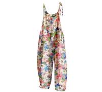 Salopette Femme en Lin Ample en Coton Combishort Été Combinaison sans Manches Playsuit Chic Dos Nu Bodysuit Pantalon Large Vacances Soirée Plage Jumpsuit Combinaison Femmes Soldes Retro Salopettes
