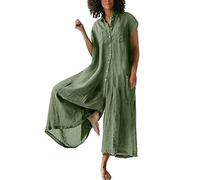 Salopette Femme en Lin Ample en Coton Soldes 2025 Salopettes Été Combinaison sans Manches Playsuit Chic Pantalon Large Vacances Soirée Plage Jumpsuit Léger et Respirant Salopettes Pas Cher