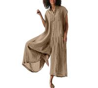 Salopette Femme en Lin Ample en Coton Soldes 2025 Salopettes Été Combinaison sans Manches Playsuit Chic Pantalon Large Vacances Soirée Plage Jumpsuit Léger et Respirant Salopettes Pas Cher