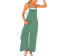 Salopette Femme En Lin Été Ample Et Respirant Fluide Pantalon Bodysuit Coupe Droite Jumpsuit Sans Manches Bretelles Fines Salopettes De Travail Jambes Larges Large Jumpsuit De Plage Avec Poches