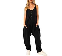 Salopette Femme En Lin Été Ample Respirant Large Jumpsuit Combinaison Coupe Droite Pantalon Sans Manches Bretelles Fines Jumpsuit De Plage Grande Taille Chic Salopettes De Travail Avec Poches