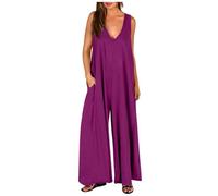 Salopette Femme Été Combinaison Femmes Chic et Elegant Salopettes et Combinaisons Fluide Jumpsuit Boheme Salopette sans Manches Overalls avec Poche Ample Tenue Décontractées à Jambes Larges Pantalon