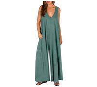 Salopette Femme Été Combinaison Femmes Chic et Elegant Salopettes et Combinaisons Fluide Jumpsuit Boheme Salopette sans Manches Overalls avec Poche Ample Tenue Décontractées à Jambes Larges Pantalon
