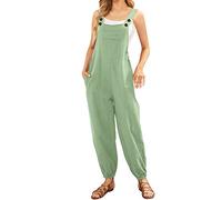 Salopette Femme Ete Fluide Bleu 2026 Combinaison sans Manches Jambes Larges Pantalon avec Poches Playsuit Ample Confortable Pas Cher Overalls Casual Salopettes Bretelles