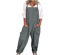 Salopette Femme Ete Fluide Bleu 2026 Combinaison sans Manches Jambes Larges Pantalon avec Poches Playsuit Ample Confortable Pas Cher Overalls Casual Salopettes Bretelles