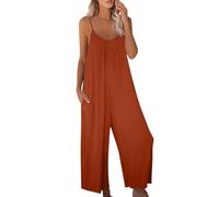Salopette Femme Ete Fluide Bleu 2026 Combinaison sans Manches Jambes Larges Pantalon avec Poches Playsuit Ample Confortable Pas Cher Overalls Casual Salopettes Bretelles