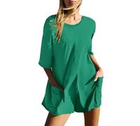 Salopette Femme Ete Fluide Bleu 2026 Combinaison sans Manches Jambes Larges Pantalon avec Poches Playsuit Ample Confortable Pas Cher Overalls Casual Salopettes Bretelles