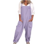 Salopette Femme Ete Fluide Bleu 2026 Combinaison sans Manches Jambes Larges Pantalon avec Poches Playsuit Ample Confortable Pas Cher Overalls Casual Salopettes Bretelles