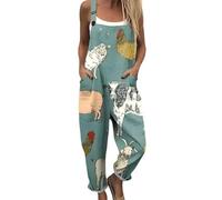 Salopette Femme Ete Fluide Bleu 2026 Combinaison sans Manches Jambes Larges Pantalon avec Poches Playsuit Ample Confortable Pas Cher Overalls Casual Salopettes Bretelles