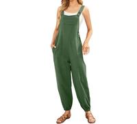 Salopette Femme Ete Fluide Bleu 2026 Combinaison sans Manches Jambes Larges Pantalon avec Poches Playsuit Ample Confortable Pas Cher Overalls Casual Salopettes Bretelles
