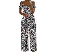 Salopette Femme Ete Fluide Combinaison Jumpsuit Mode Grande Taille Overalls Rompers avec Poches Décontractée Debardeur Playsuit Boheme Baggy Jumpsuit Combishort De Plage Pas Cher Pantalon Large Chic