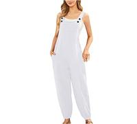 Salopette Femme Ete Fluide en Lin- Combinaison à Jambes Larges, Poches et Bretelles - Coupe Ample - Salopettes et Combinaisons - sans Manches - Tenue D’Été - Combinaison Chic et Elegant Pas Cher