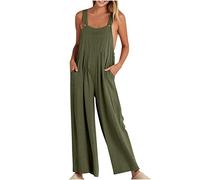 Salopette Femme Ete Fluide en Lin- Combinaison à Jambes Larges Soldes - Bretelles - Coupe Ample - Salopettes et Combinaisons - sans Manches - Tenue D’Été - Combinaison Chic et Elegant Pas Cher