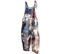 Salopette Femme Ete Fluide Salopettes en Lin Casual Boho sans Manches Combinaisons Salopette d'été Lâche Imprimé Large Jambe Floral Barboteuses Longue Combishorts avec Poche Vacances Plage Pas Cher