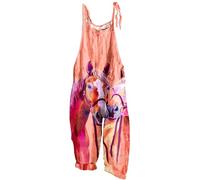 Salopette Femme Ete Fluide Salopettes en Lin Casual Boho sans Manches Combinaisons Salopette d'été Lâche Imprimé Large Jambe Floral Barboteuses Longue Combishorts avec Poche Vacances Plage Pas Cher