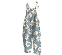 Salopette Femme Ete Fluide Salopettes en Lin Casual Boho sans Manches Combinaisons Salopette D'Été Lâche Imprimé Large Jambe Floral Barboteuses Longue Combishorts avec Poche Vacances Plage Pas Cher